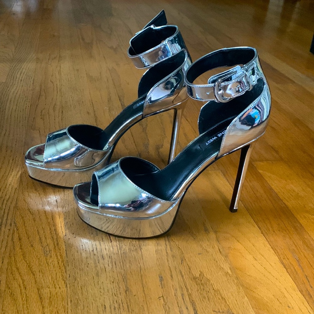 Silver mirrored platform stilettos!